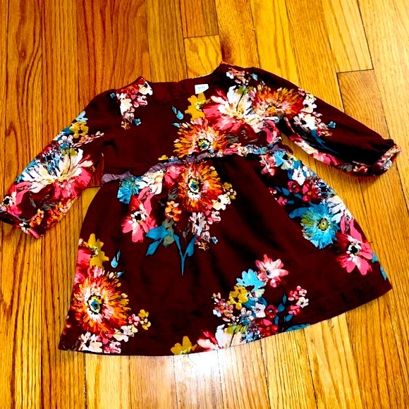🌸 Burgundy Baby Gap Floral Long Sleeve Dress
